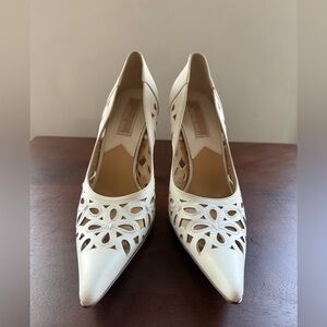 Elegant White Leather Women's Heels